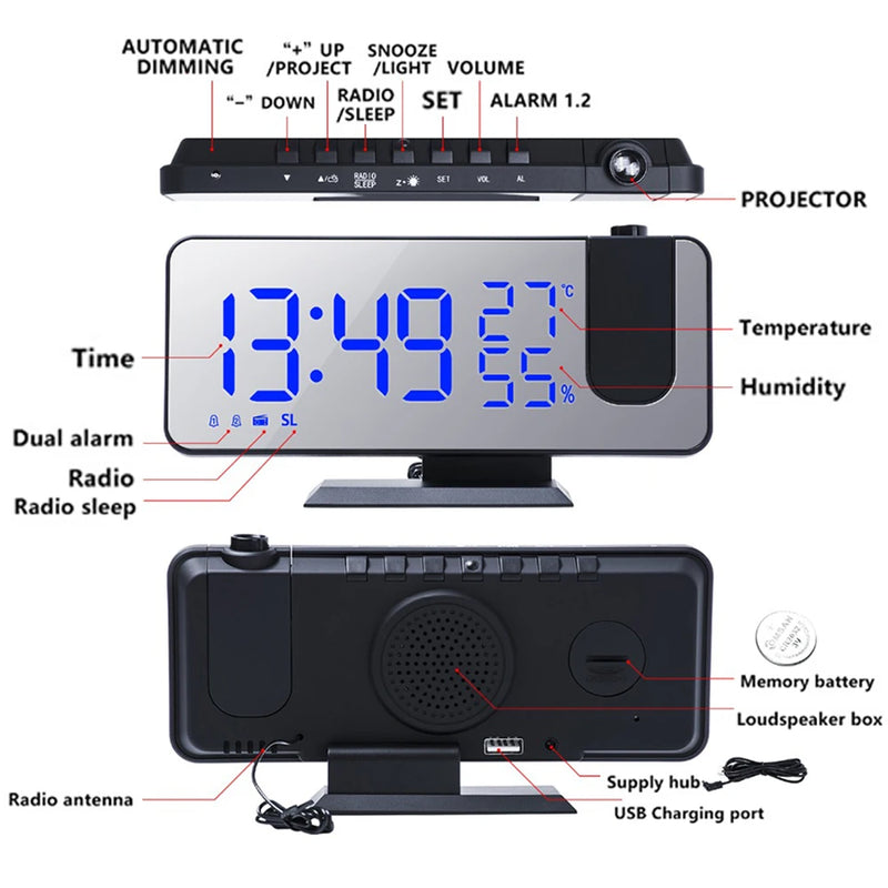 Despertador LED Digital com Rádio FM e Projetor de Timer