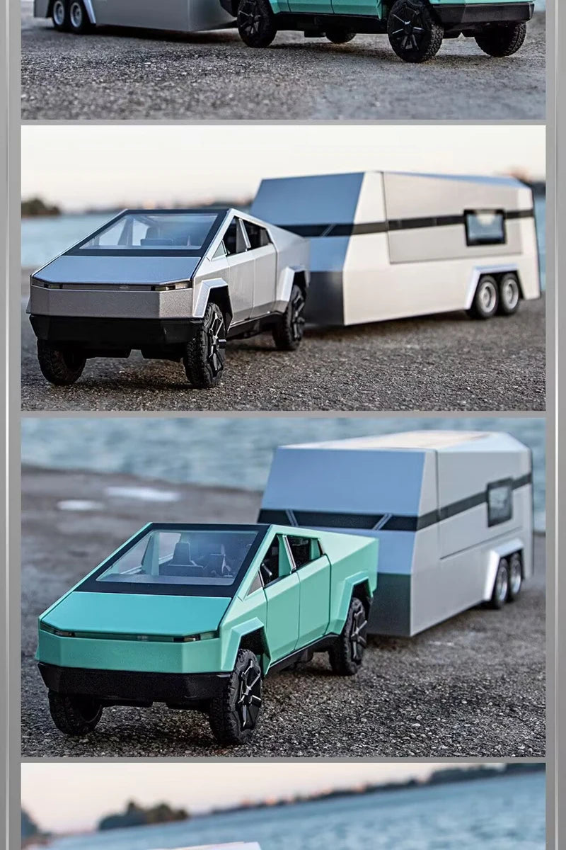 Miniatura de Caminhonete Cybertruck Trailer Caravan Escala 1/32