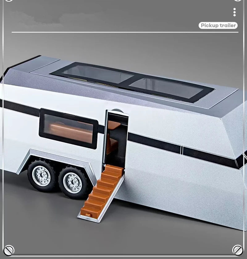 Miniatura de Caminhonete Cybertruck Trailer Caravan Escala 1/32