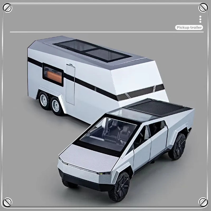 Miniatura de Caminhonete Cybertruck Trailer Caravan Escala 1/32