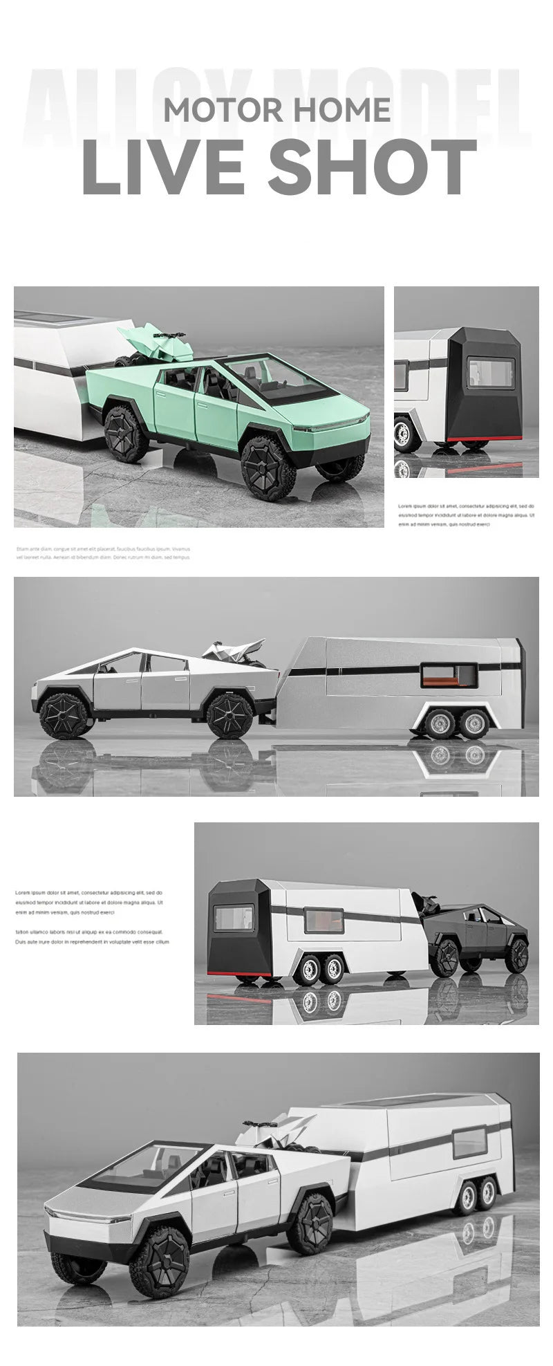 Miniatura de Caminhonete Cybertruck Trailer Caravan Escala 1/32