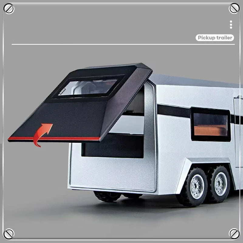 Miniatura de Caminhonete Cybertruck Trailer Caravan Escala 1/32