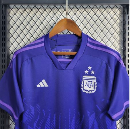 Camisa da Argentina 2022 uniforme 2 Azul com 3 Estrelas