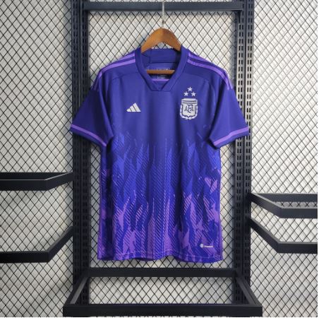 Camisa da Argentina 2022 uniforme 2 Azul com 3 Estrelas