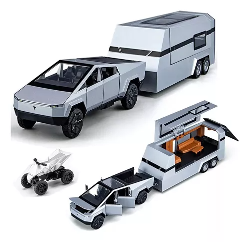 Miniatura de Caminhonete Cybertruck Trailer Caravan Escala 1/32